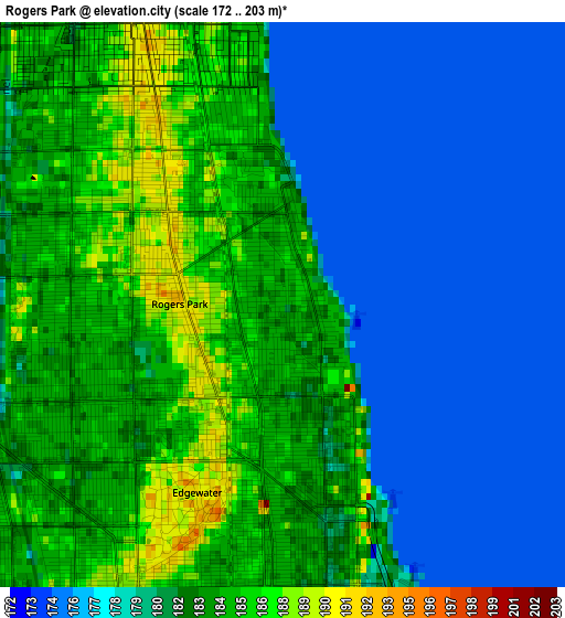 Rogers Park elevation map