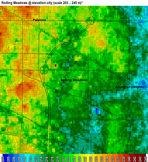 Rolling Meadows elevation map