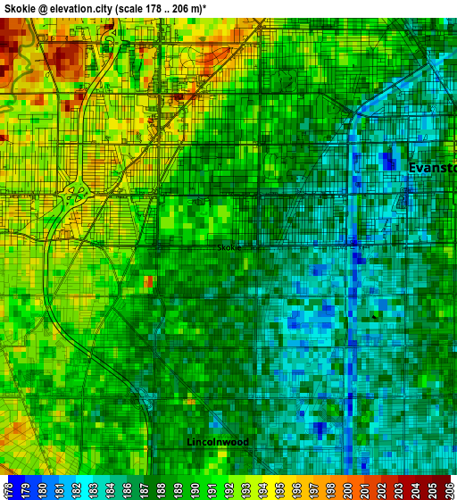 Skokie elevation map