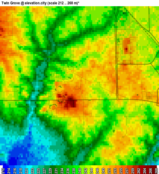 Twin Grove elevation map