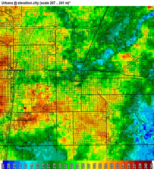 Urbana elevation map