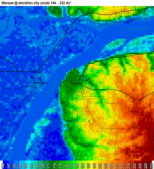 Warsaw elevation map