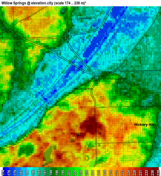 Willow Springs elevation map