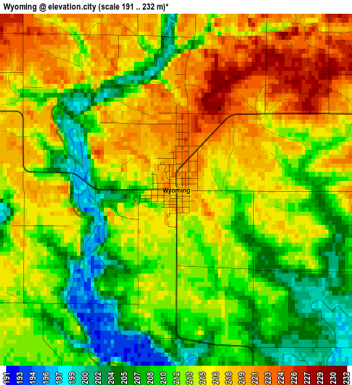 Wyoming elevation map