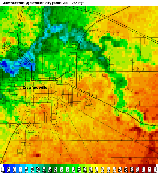 Crawfordsville elevation map