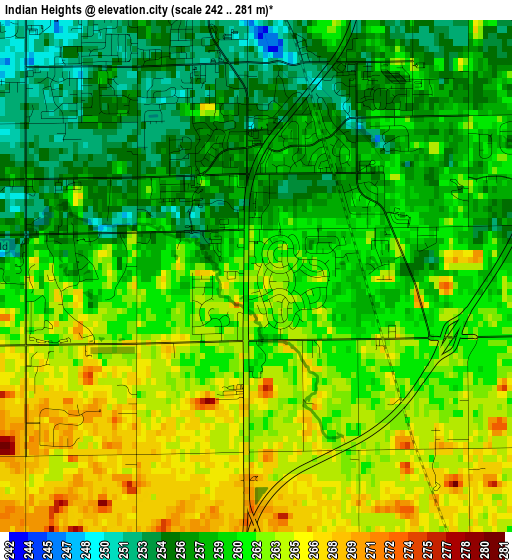 Indian Heights elevation map