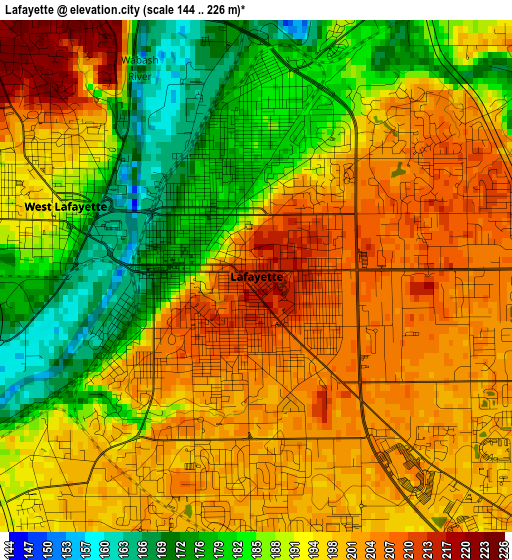 Lafayette elevation map