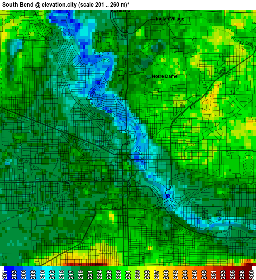 South Bend elevation map