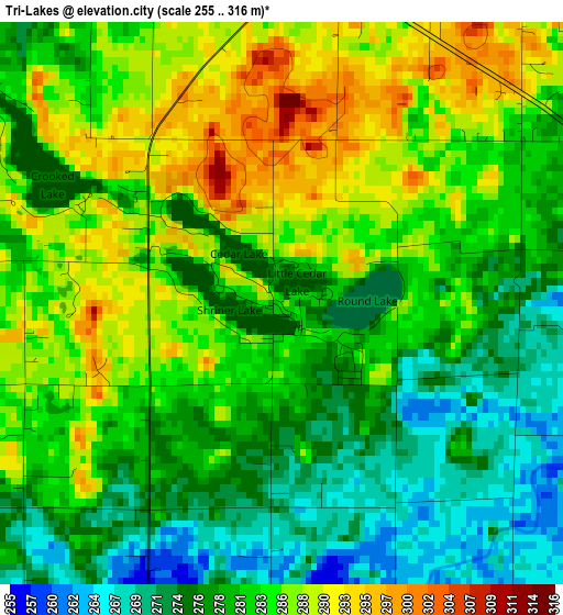 Tri-Lakes elevation map