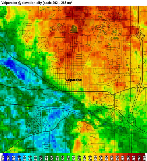 Valparaiso elevation map