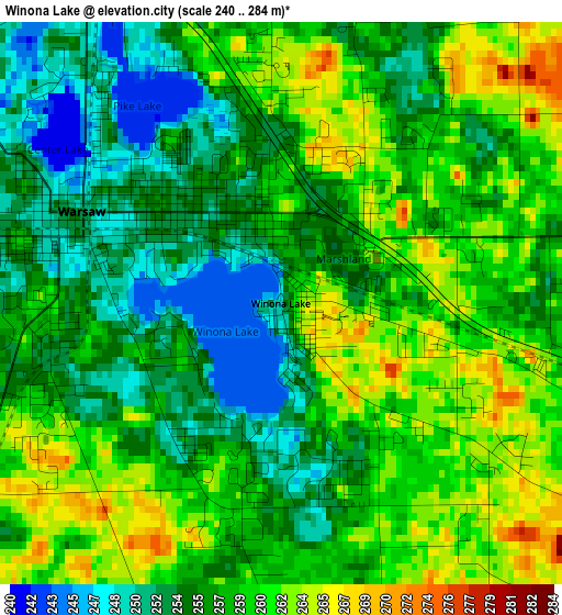 Winona Lake elevation map