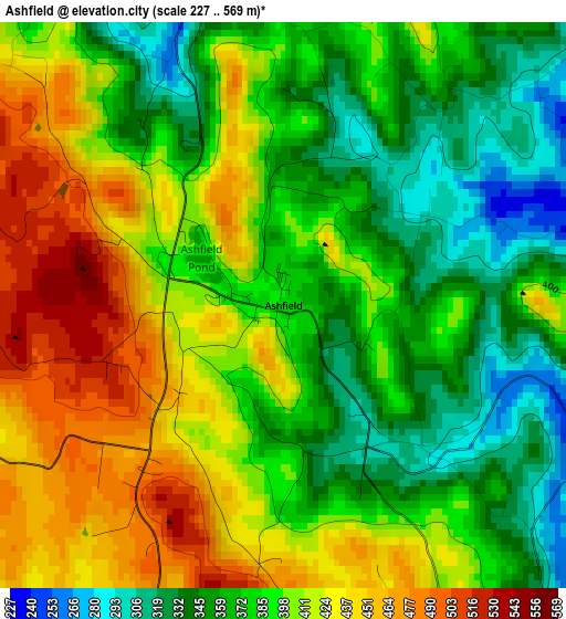 Ashfield elevation map