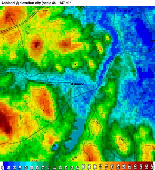 Ashland elevation map