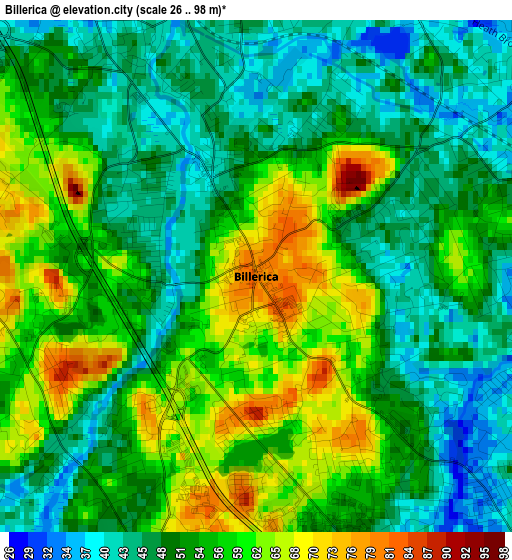 Billerica elevation map