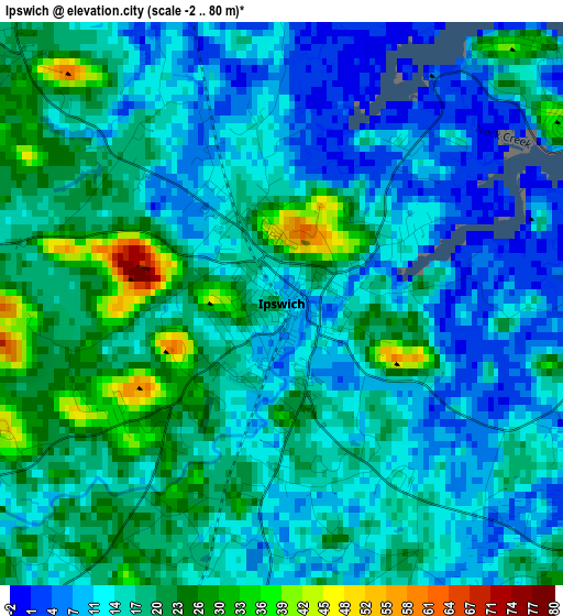 Ipswich elevation map