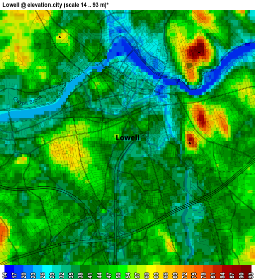 Lowell elevation map