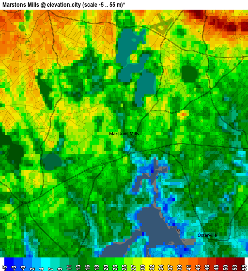 Marstons Mills elevation map