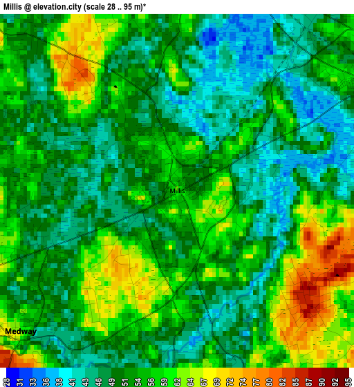 Millis elevation map