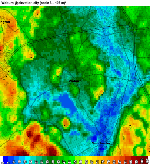 Woburn elevation map