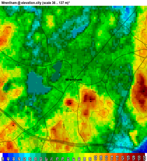 Wrentham elevation map