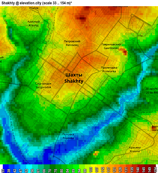 Shakhty elevation map