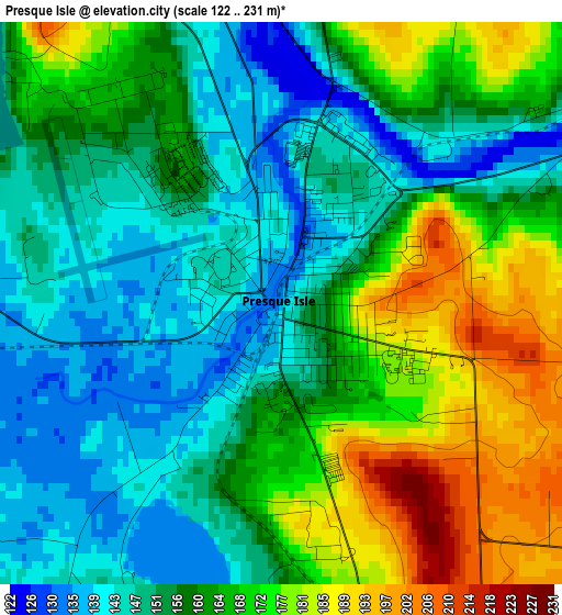 Presque Isle elevation map