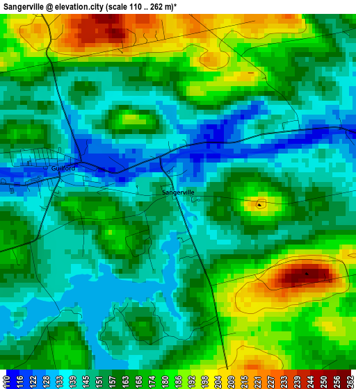 Sangerville elevation map