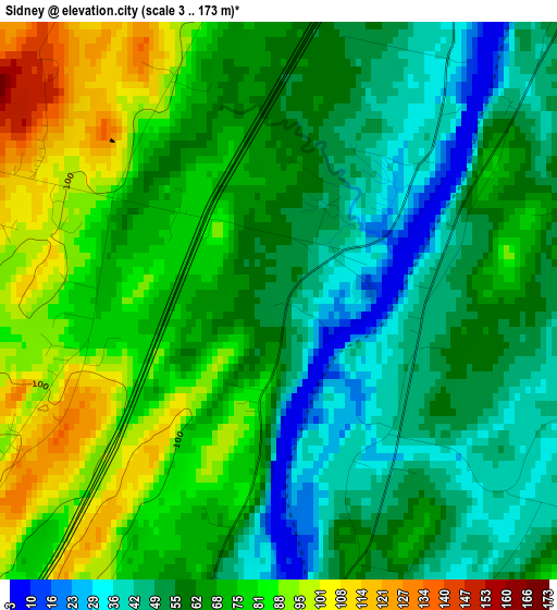 Sidney elevation map