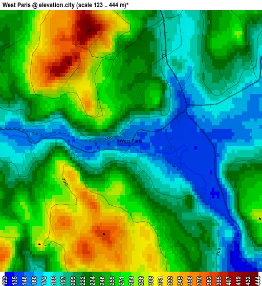 West Paris elevation map