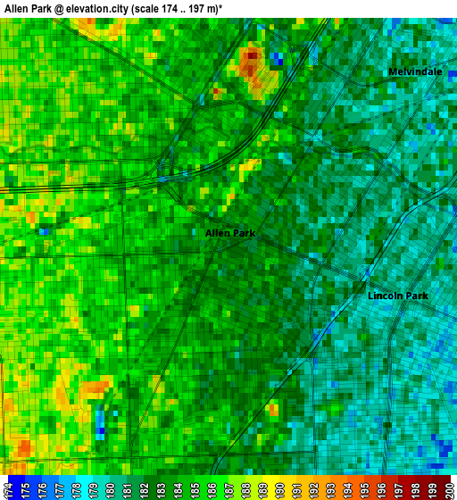 Allen Park elevation map