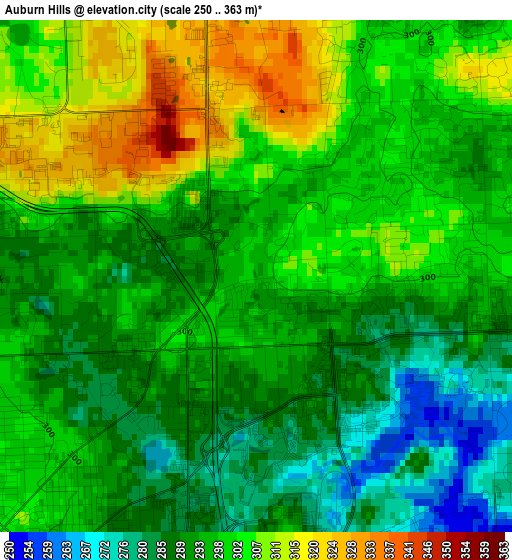 Auburn Hills elevation map