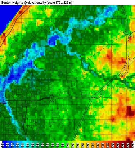 Benton Heights elevation map