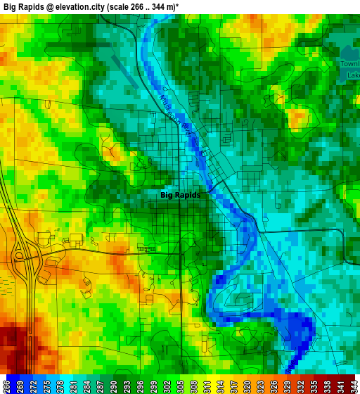 Big Rapids elevation map