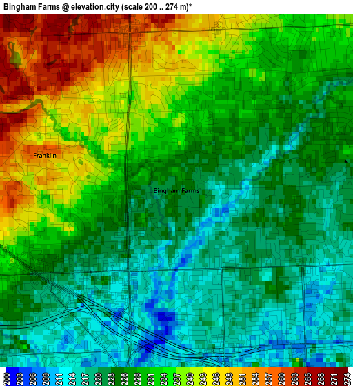 Bingham Farms elevation map