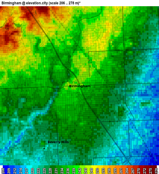 Birmingham elevation map