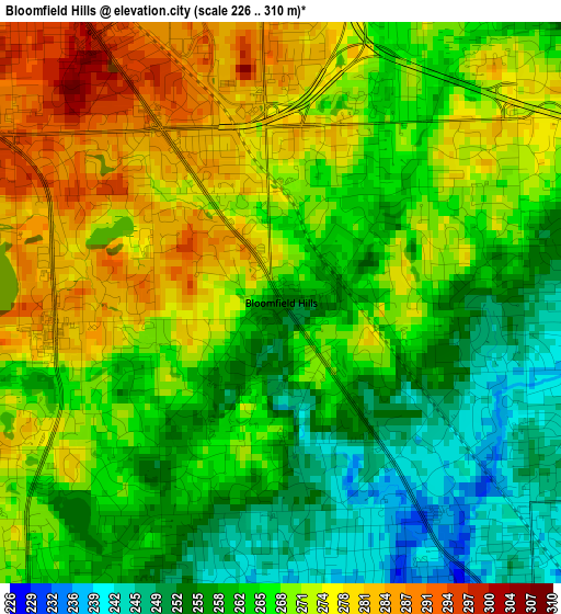 Bloomfield Hills elevation map