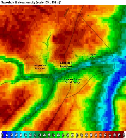 Sapozhok elevation map