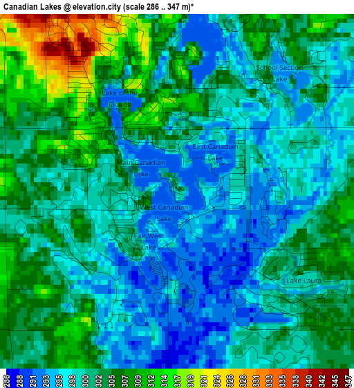 Canadian Lakes elevation map