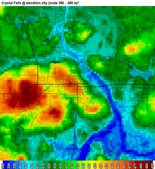 Crystal Falls elevation map