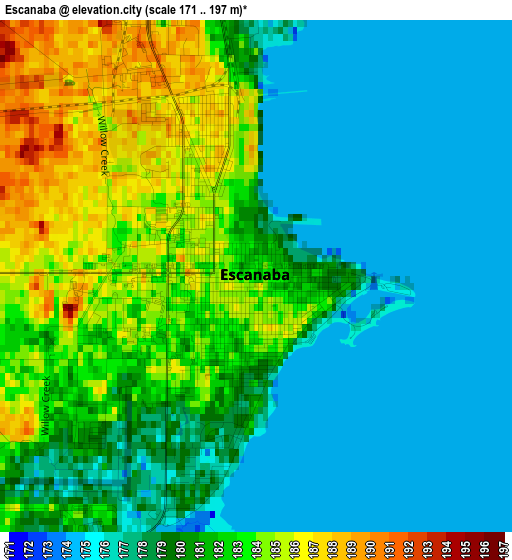 Escanaba elevation map