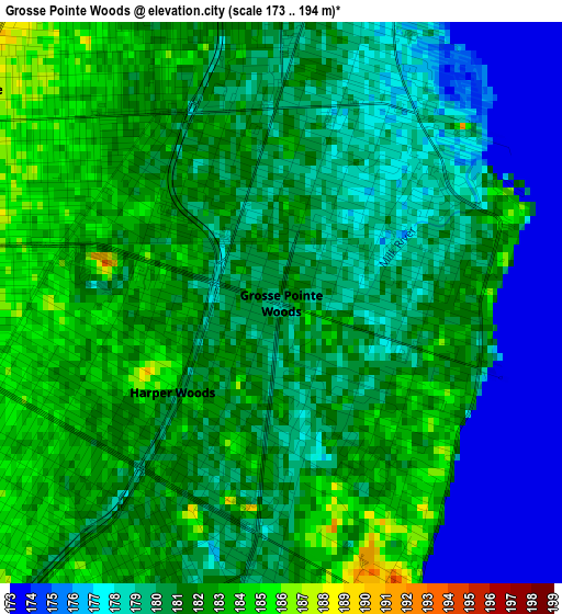 Grosse Pointe Woods elevation map