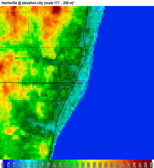 Harrisville elevation map