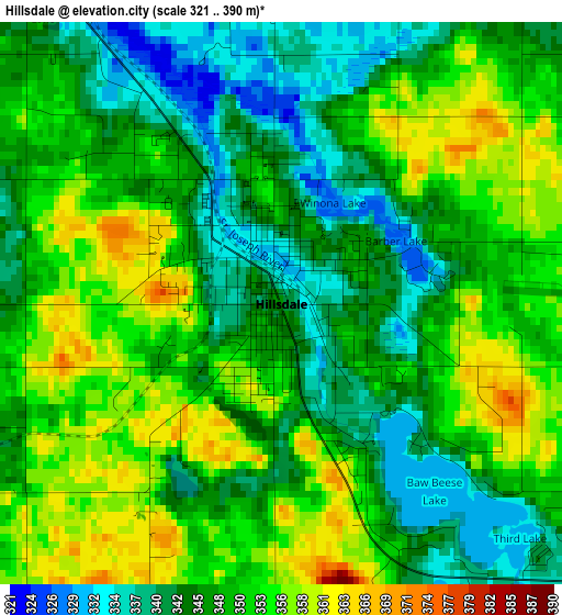 Hillsdale elevation map