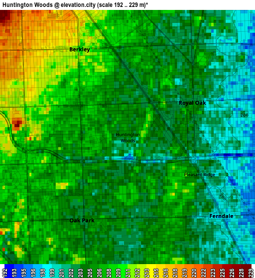 Huntington Woods elevation map