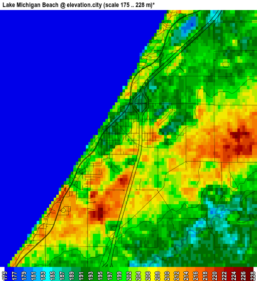 Lake Michigan Beach elevation map