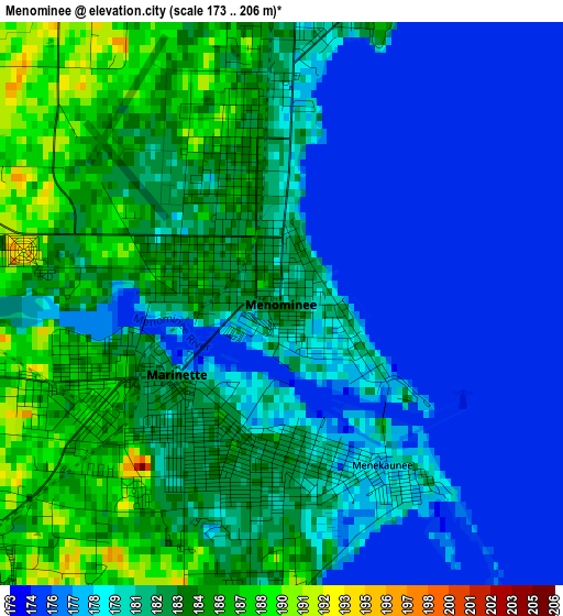 Menominee elevation map