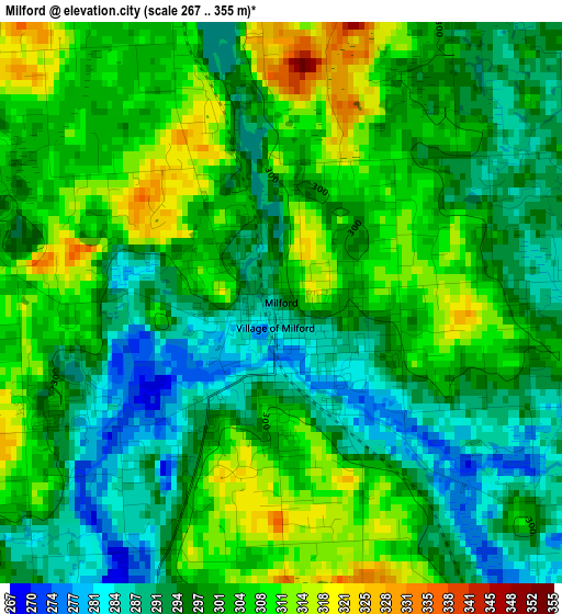 Milford elevation map