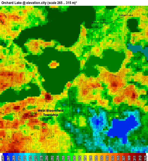 Orchard Lake elevation map