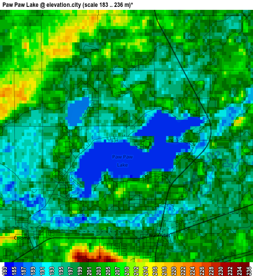 Paw Paw Lake elevation map