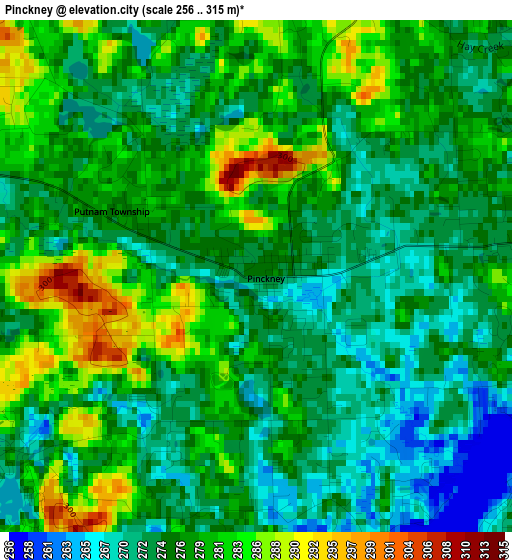 Pinckney elevation map